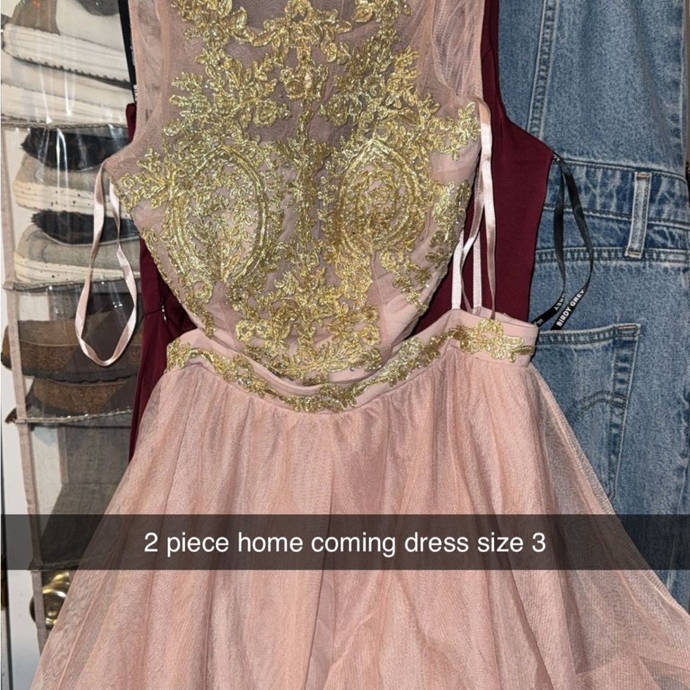 Elegant Pink and Gold Prom Dress